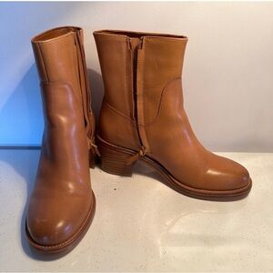 J. Crew Tan Leather Mid-Calf Heeled Boots
